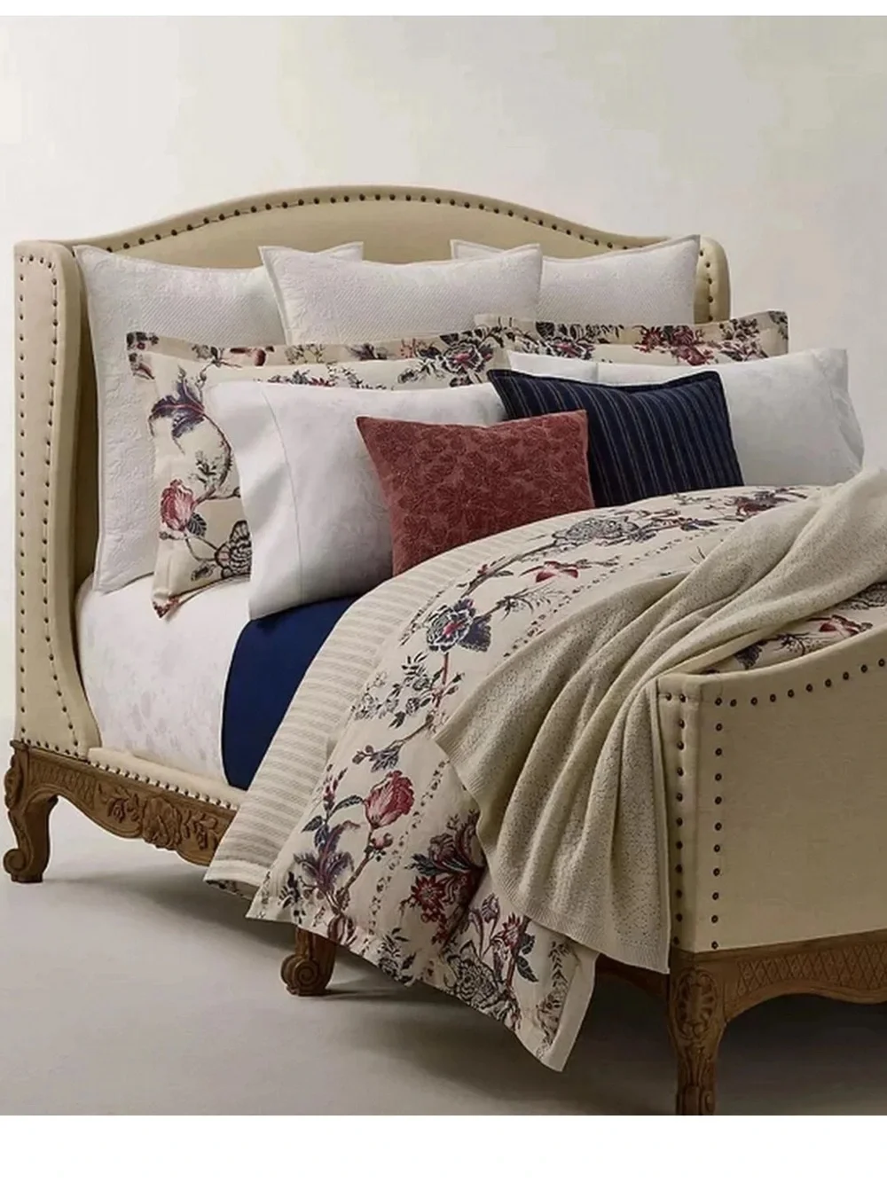 🌺NWT Ralph Lauren King Duvet Cover Floral  in Cream, Burgundy & Navy Retail $470